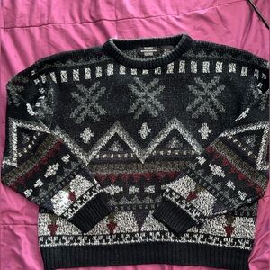 Expressions Vintage 80s Grandpa Sweater Black Crewneck Knit Geometric Medium
